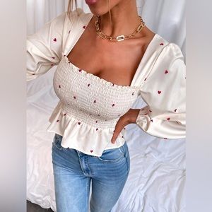 Woman Large Heart Print Babydoll Blouse